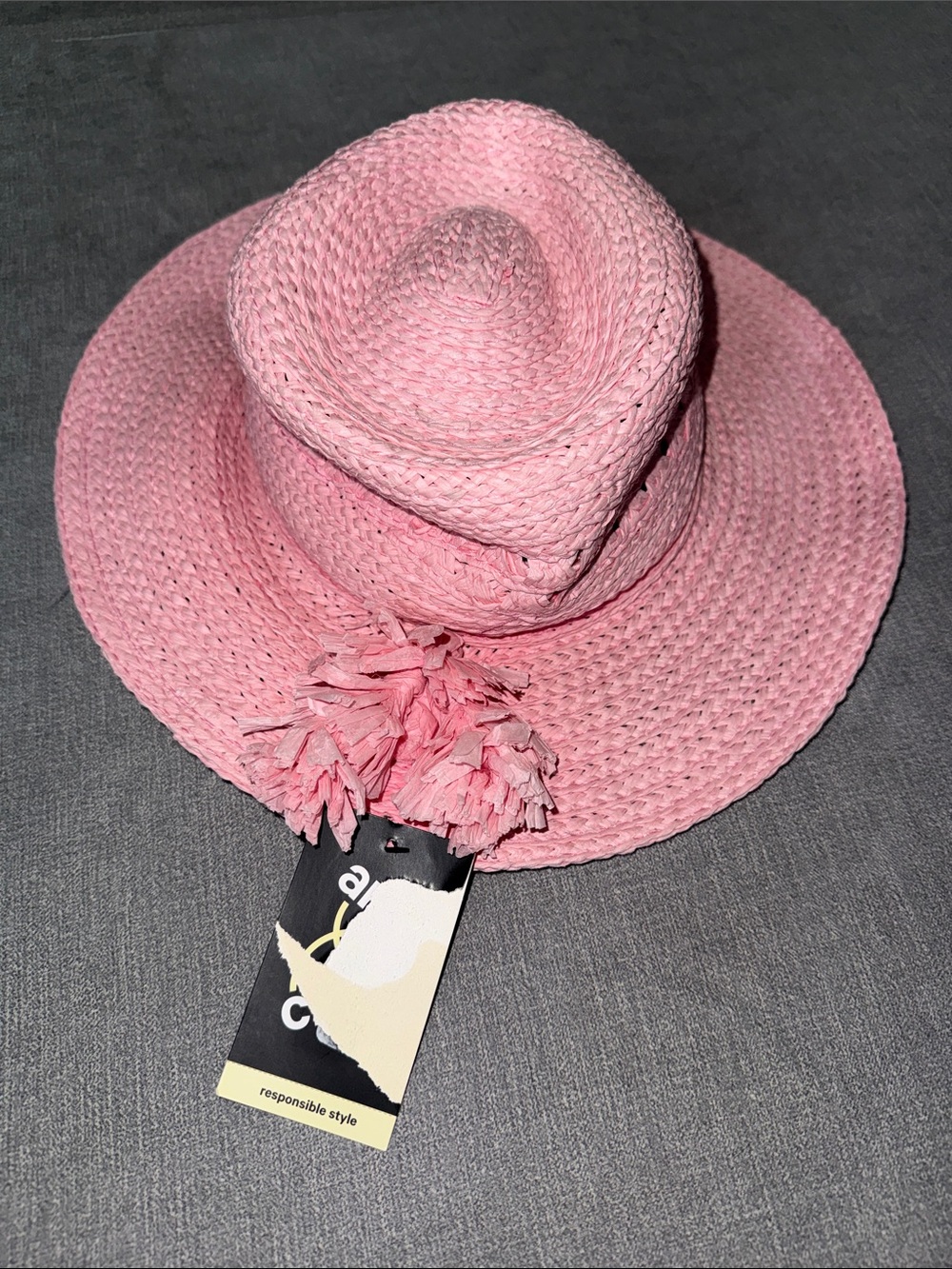 Art Class Girls Pink Straw Sun Hat with Tassel